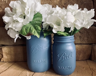 MASON JAR // Periwinkle // Painted and Distressed Mason Jar // Quart + Pint Size // Regular + Wide Mouth