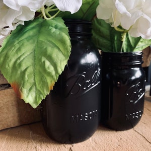 MASON JAR // Black // Painted and Distressed Mason Jar // Quart Pint Size // Regular Wide Mouth image 2