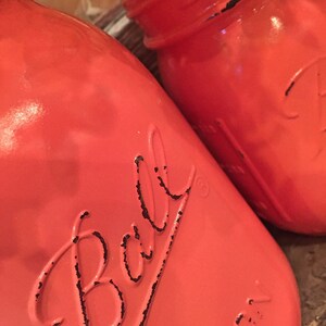 MASON JAR // Coral // Painted and Distressed Mason Jar // Quart Pint Size // Regular Wide Mouth image 3