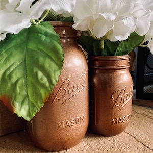 MASON JAR // Copper // Painted and Distressed Mason Jar // Quart Pint Size // Regular Wide Mouth image 2