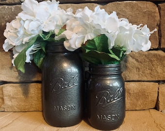 MASON JAR // Bronze // Painted and Distressed Mason Jar // Quart + Pint Size // Regular + Wide Mouth