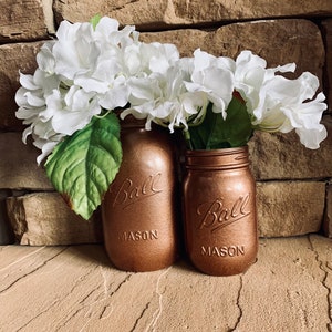 MASON JAR // Copper // Painted and Distressed Mason Jar // Quart Pint Size // Regular Wide Mouth image 1