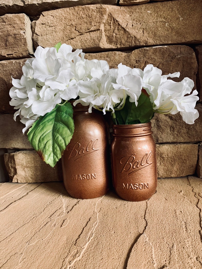 MASON JAR // Copper // Painted and Distressed Mason Jar // Quart Pint Size // Regular Wide Mouth image 1