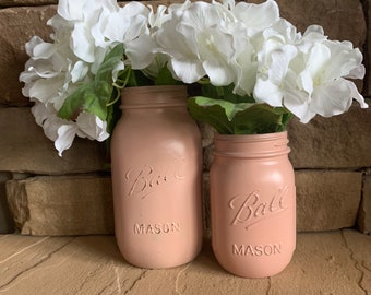 MASON JAR // Rustic Pink // Painted and Distressed Mason Jar // Quart + Pint Size // Regular + Wide Mouth