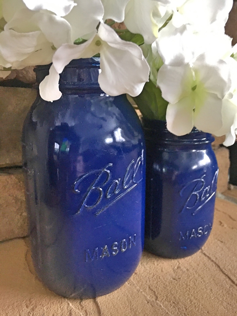 MASON JAR Navy Blue One 1 Vintageinspired Painted and Etsy