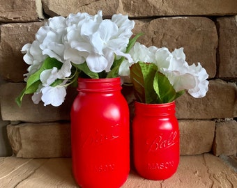 MASON JAR // Cherry Red // Painted and Distressed Mason Jar // Quart + Pint Size // Regular + Wide Mouth