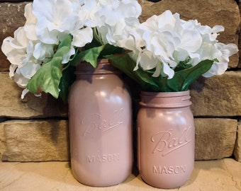 MASON JAR // Vintage Blush // Painted and Distressed Mason Jar // Quart + Pint Size // Regular + Wide Mouth