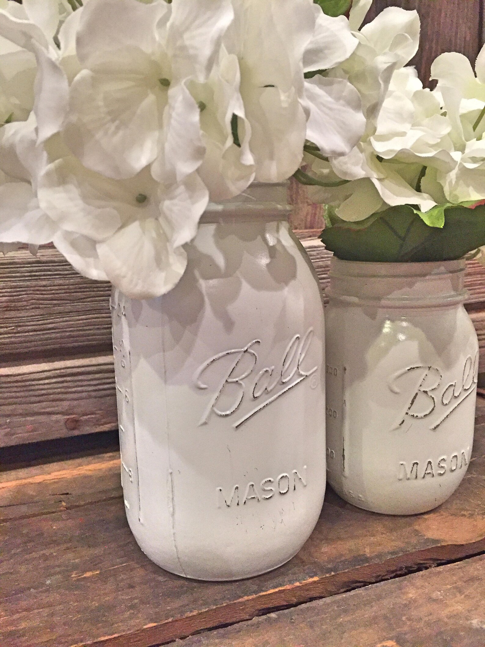 MASON JAR // White // Painted and Distressed Mason Jar // Etsy