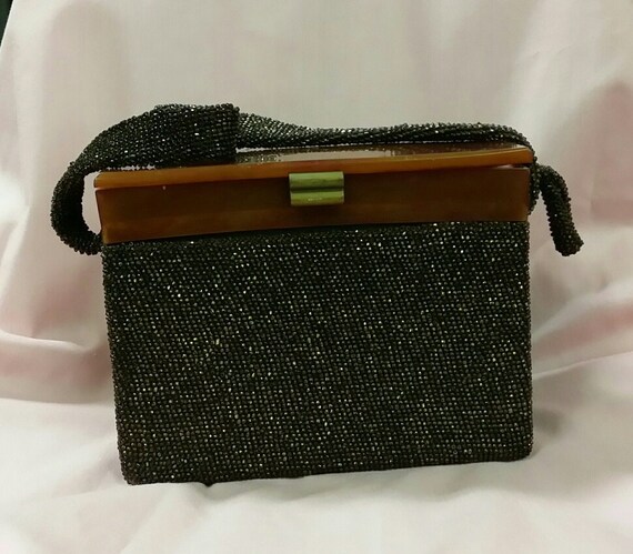 1930's Beaded Box Purse with Bakelite Top