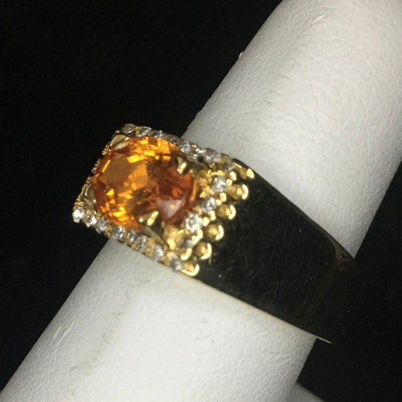 Mandarin Garnet and Diamond Ring 18 Kt Yellow Gold - image 3