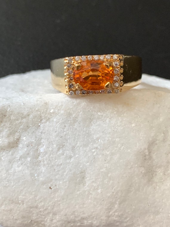 Mandarin Garnet and Diamond Ring 18 Kt Yellow Gold - image 10