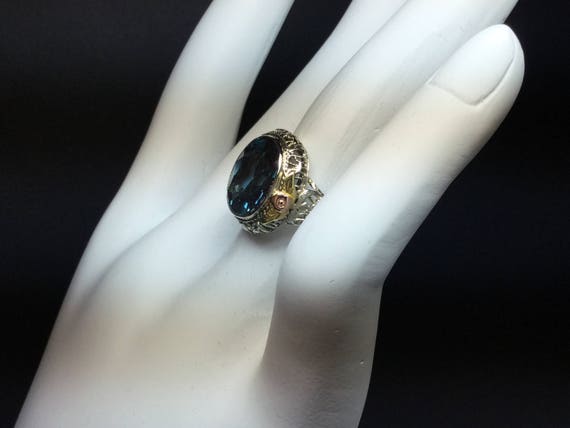 Art Deco Ring  Blue Spinel Ring 14 KT Gold Art De… - image 5