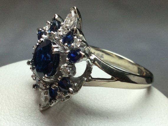 Blue Sapphire Ring Blue Sapphire and Diamond Ring… - image 4