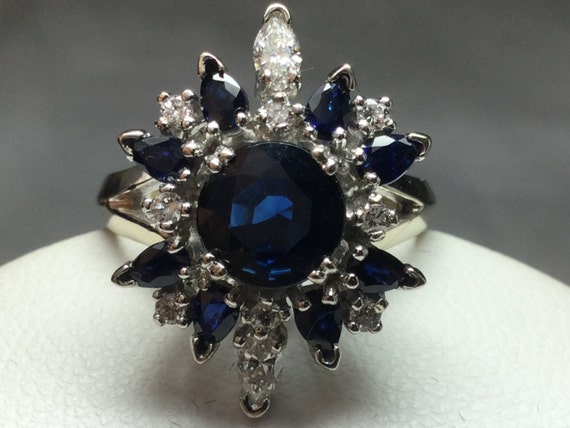 Blue Sapphire Ring Blue Sapphire and Diamond Ring… - image 1