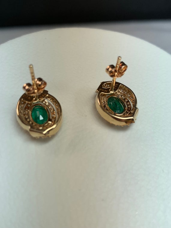 Emerald and Diamond Earrings 14 KT Yellow Gold - image 4