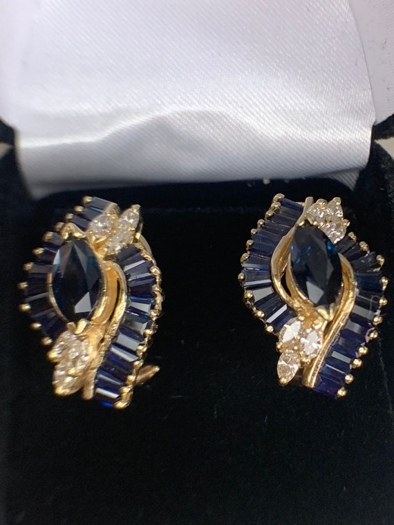 Blue Sapphire and Diamond Earrings 14 KT Yellow Go
