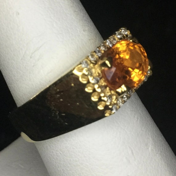 Mandarin Garnet and Diamond Ring 18 Kt Yellow Gold - image 4