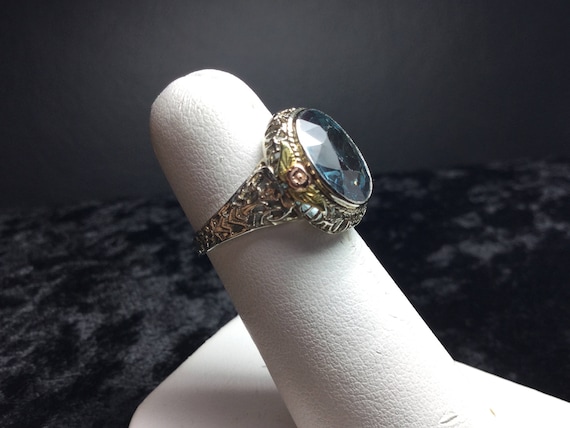 Art Deco Ring  Blue Spinel Ring 14 KT Gold Art De… - image 1