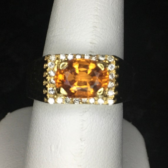Mandarin Garnet and Diamond Ring 18 Kt Yellow Gold - image 1
