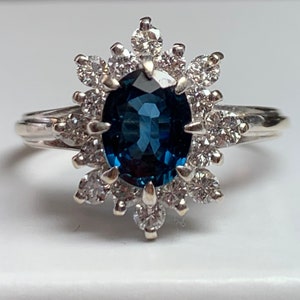 Blue Sapphire Ring GIA Certified No Treatment  Natural Blue Sapphire Ring  Princess Di Ring  14 KT White Gold. 2 CTW