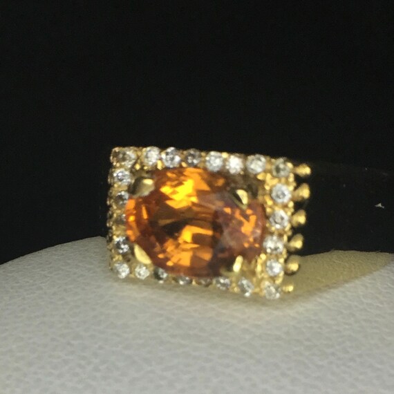 Mandarin Garnet and Diamond Ring 18 Kt Yellow Gold - image 6