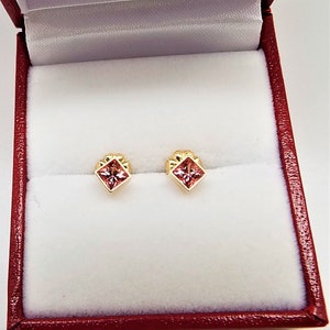 14k Gold Passion Pink Topaz Stud Earrings - October Birthstone