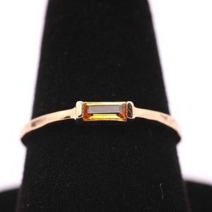 Solid 14k Gold Citrine Baguette Ring: November Birthstone Stacking