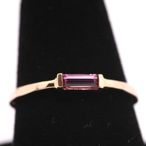 14k Gold Rhodolite Garnet Ring: January Birthstone Baguette