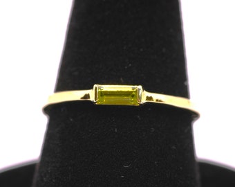 Peridot Ring, 14k Gold Peridot. August Birthstone Ring, Gold Peridot Stacking Ring, 14k Peridot Baguette Ring, Solid 14kGold Peridot Ring