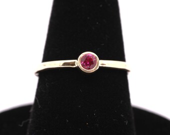 Dainty 14k Gold Lab Ruby Ring: July Birthstone Stacking Band