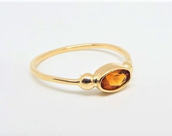 Solid 14k Gold Oval Citrine Ring, 14k Gold Oval Citrine Art Deco Ring, 14k Gold Oval Fire Citrine Ring, November Birthstone Ring