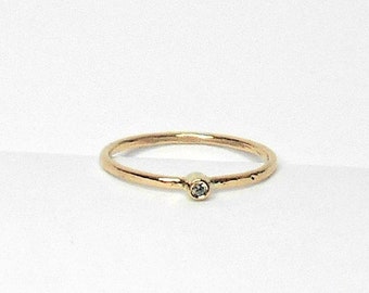 14k Gold Mini Diamond Ring: Handmade Stacking Promise Ring
