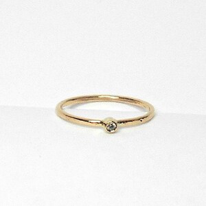 14k Diamond Stacking Ring, Mini Diamond Ring, Gold and Diamond Ring, Solid 14k Gold Diamond Birthstone Stacking Ring, Diamond Promise Ring
