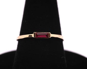 14k Gold Ruby Ring: July Birthstone Baguette Stacking Ring