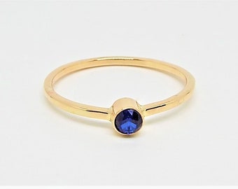 Solid 14k Gold Blue Sapphire Ring, 14k Gold Blue Sapphire Birthstone Ring, 14k Gold Sapphire Stacking Ring, 14k Blue Sapphire Gemstone Ring