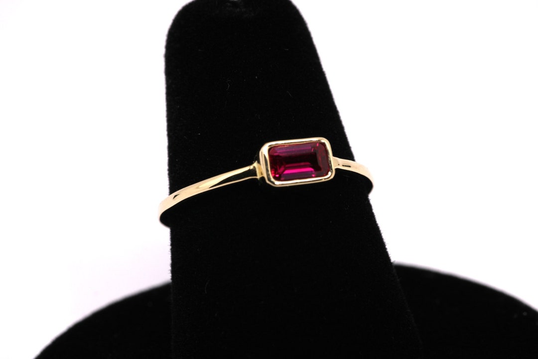 gold ruby ring stackable gold ring july ring natural... 14k Gold Ruby Ring: Emerald Cut July Birthstone Stacking Ring - Etsy
