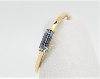 14k Gold Aquamarine Ring, Solid 14k Gold Aquamarine Ring, 14k Gold Aquamarine Stacking Ring, March Birthstone Ring, Aquamarine Baguette Ring
