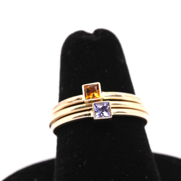 Solid 14k Gold Stacking Ring/14k Gold Tanzanite, Citrine, Amethyst, Peridot ring/14k/20 Gold Filled Stacking Ring/Gold Birthstone Ring