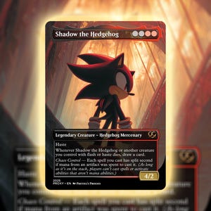 shadow the hedgehog mtg card kingdom [2086] [Borderless] [Secret Lair X Sonic: Friends and Foes] [Secret Lair Drop] [Foil]  Face to Face Games Haste Whenever Shadow the Hedgehog or another creature you control with flash or haste dies SLD] Shadow the Hedgehog :