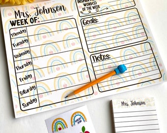 Weekly Tear Away Planner, Personalized Rainbow Notepad, Teacher Appreciation Gift Custom, Teacher Gift, Thank You Gift