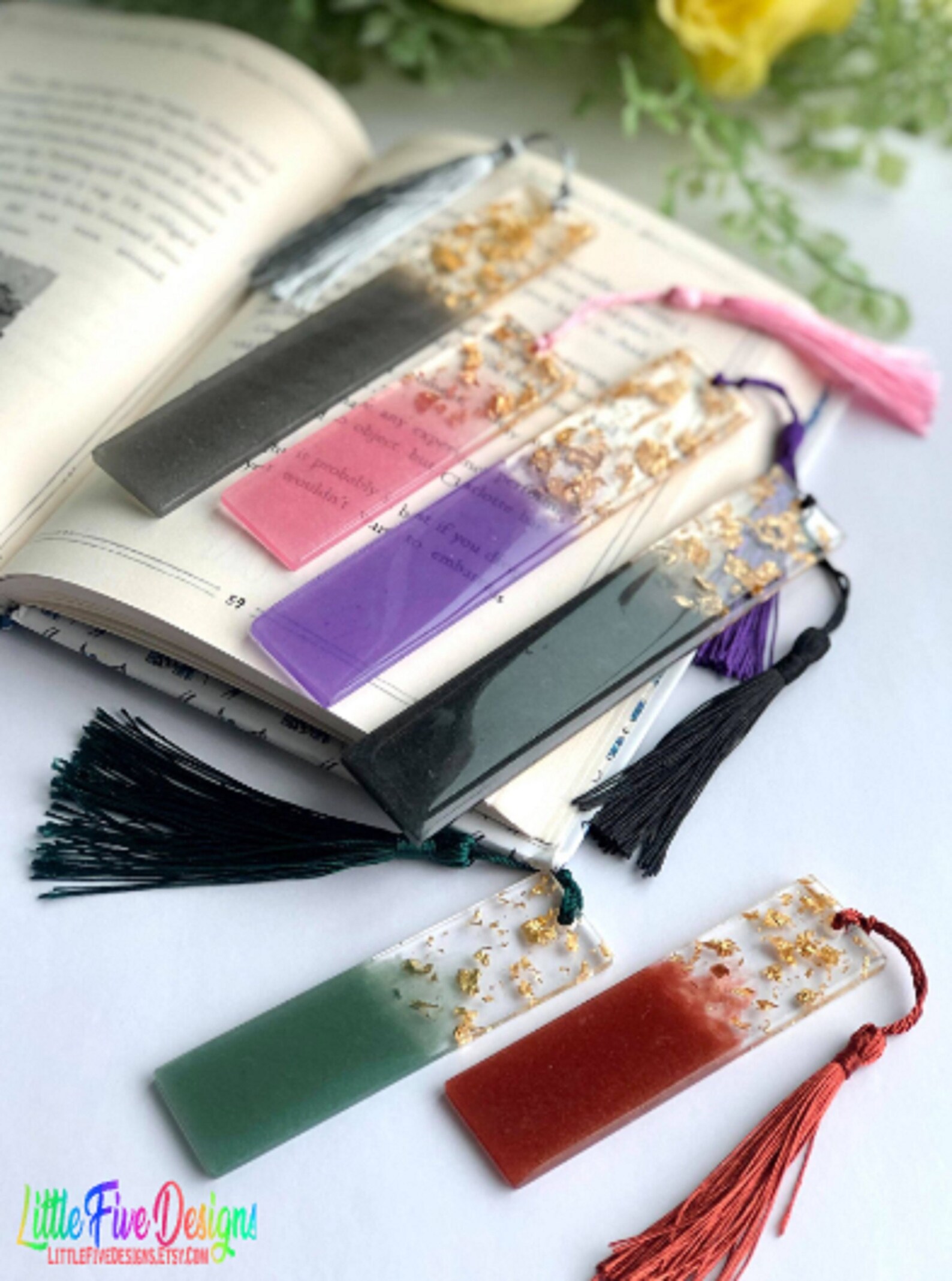 Personalized Bookmark Gold Foil Resin Bookmark With Tassel Etsy