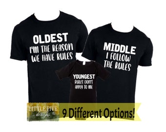 Oldest, Middle, Youngest, Mom Shirt, Dad Shirt, Family Shirt Set Option, Rules Shirt, Adult/Youth Soft Style Tee