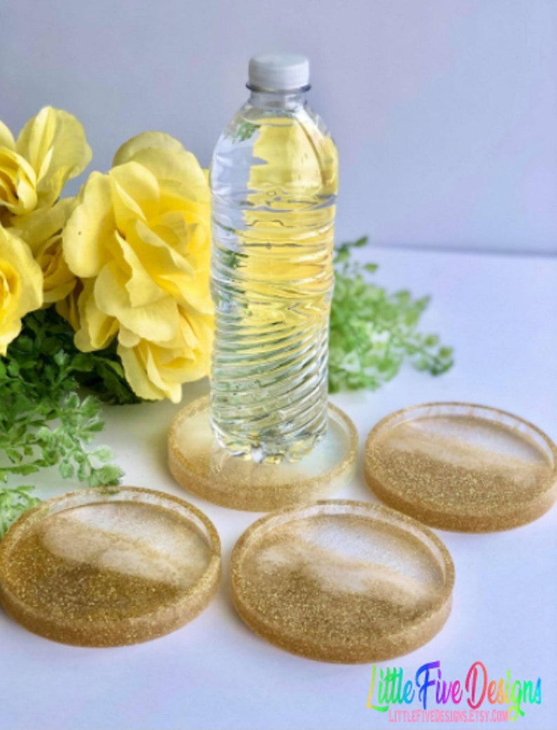 Gold Glitter Coaster Glitter Home Décor Epoxy Resin Art Etsy