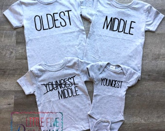 Family Sibling Shirt Set Option, Oldest, Middle, Youngest Black VINYL