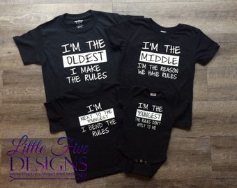 Youngest, Middle, Oldest, Sibling Shirt Set Option, Family Shirt Set