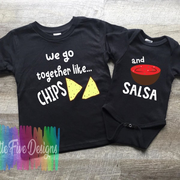 Sibling Shirt Set, We Go Together Like Chips and Salsa, Pregnancy Reveal, Baby Shower Gift Set