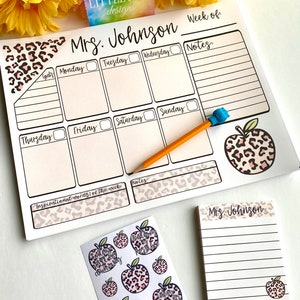 Weekly Tear Away Planner, Personalized Cheetah Notepad, Teacher Appreciation Gift Custom, Teacher Gift, Thank You Gift