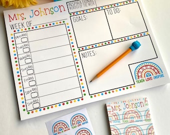 Weekly Tear Away Planner, Personalized Mini Rainbow Notepad, Teacher Appreciation Gift Custom, Teacher Gift, Thank You Gift