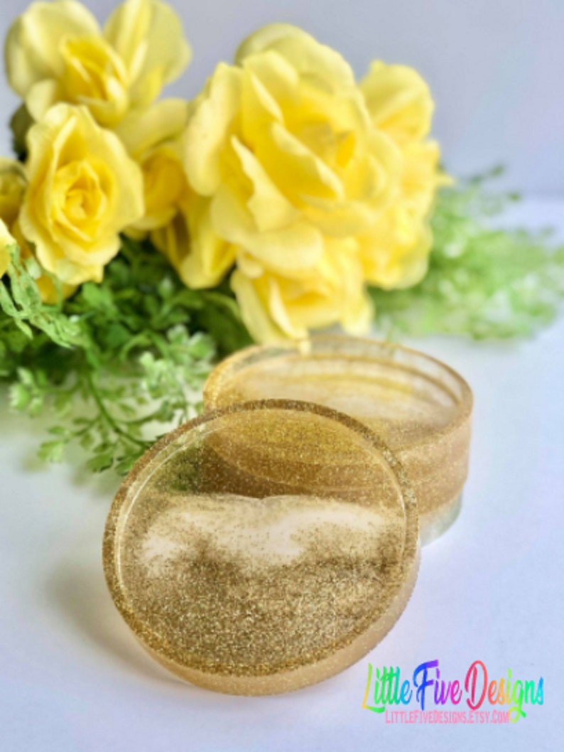 Gold Glitter Coaster Glitter Home Décor Epoxy Resin Art Etsy