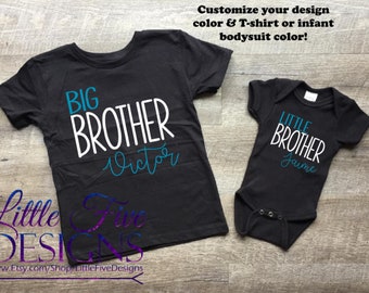 Big Brother and Little Brother Sibling Shirt Set, Personalized Name